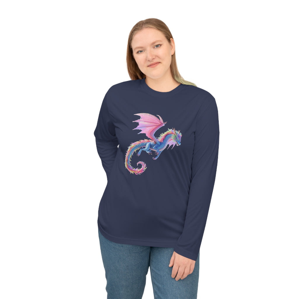 Pastel Dragon Performance Long Sleeve Shirt — Fantasy Cute Winged Dragon Tee