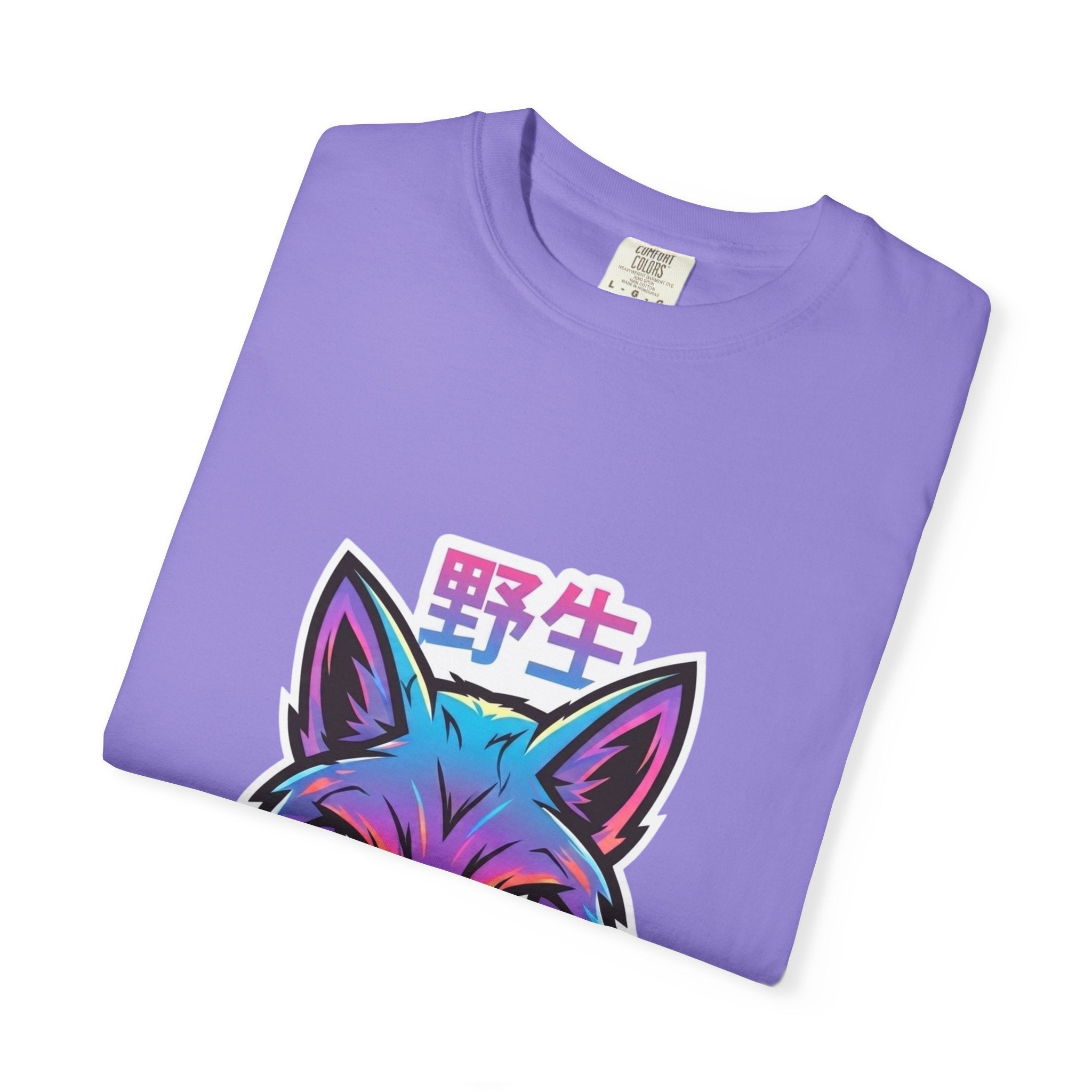 Neon Fox Graphic T-Shirt — Wild (野生) Japanese Kanji Tee