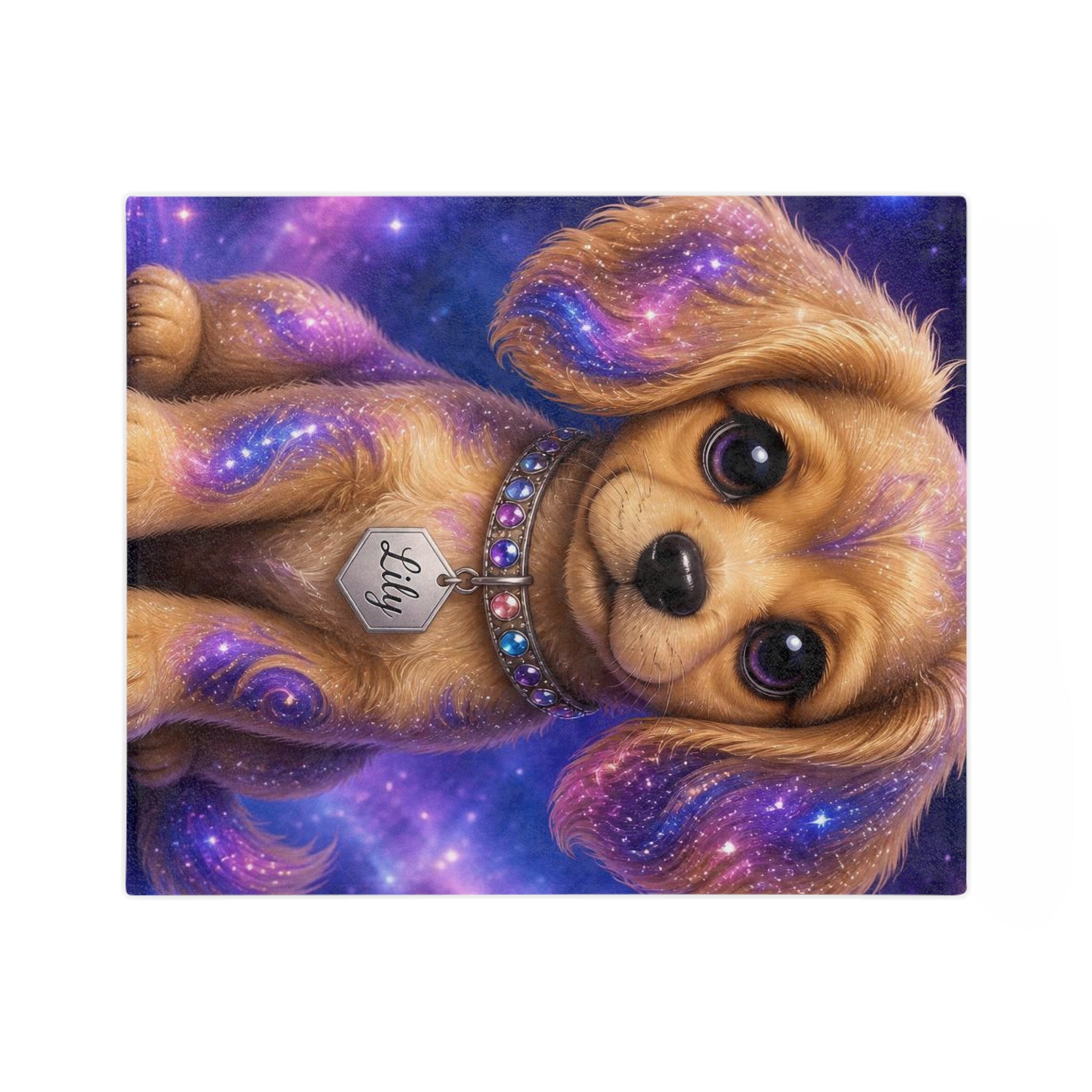 Personalized Galaxy Puppy Velveteen Microfiber Blanket – Cute 'Lily' Dog Design, Cozy Gift for Kids & Pet Lovers