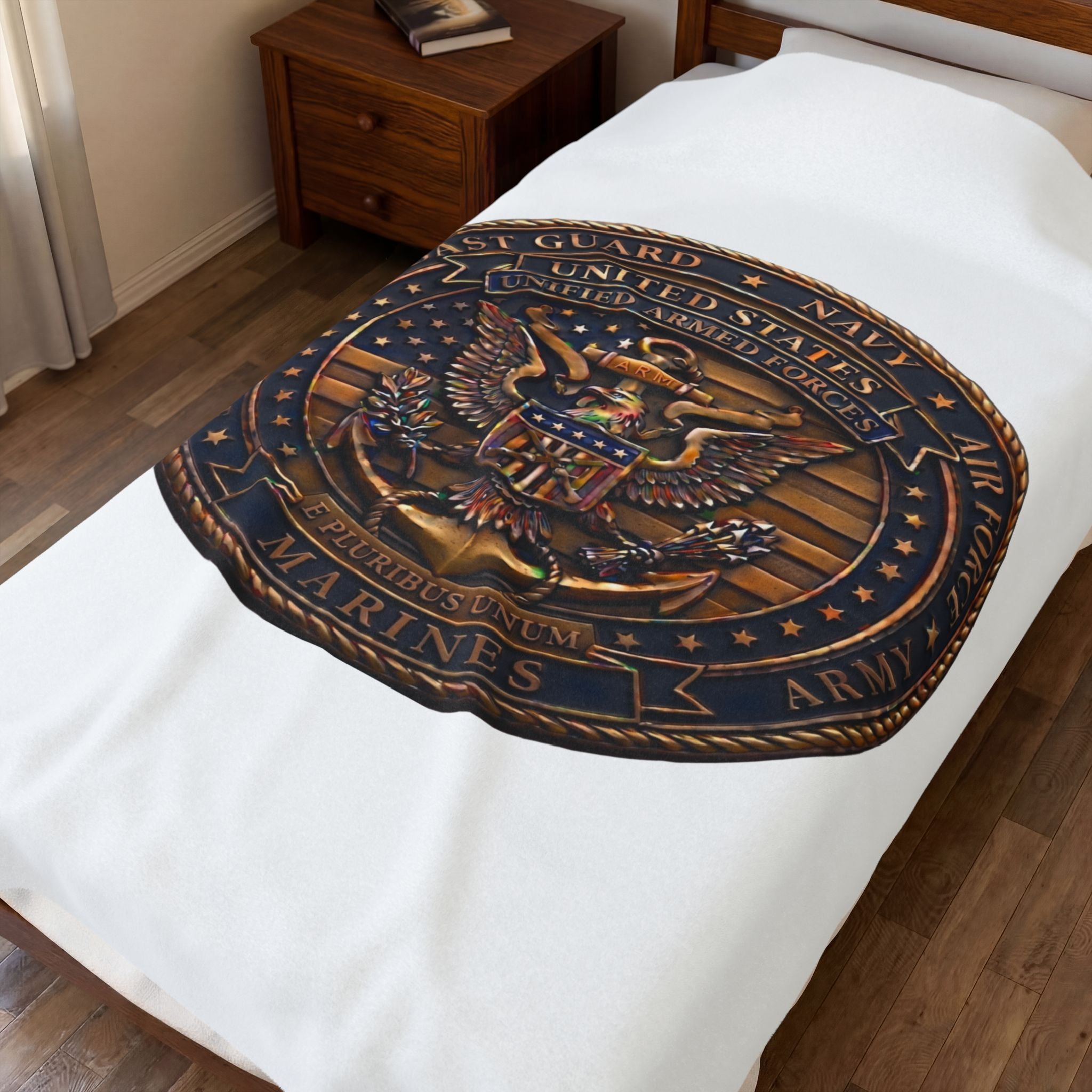 Military Emblem Velveteen Plush Blanket — United States Armed Forces Seal