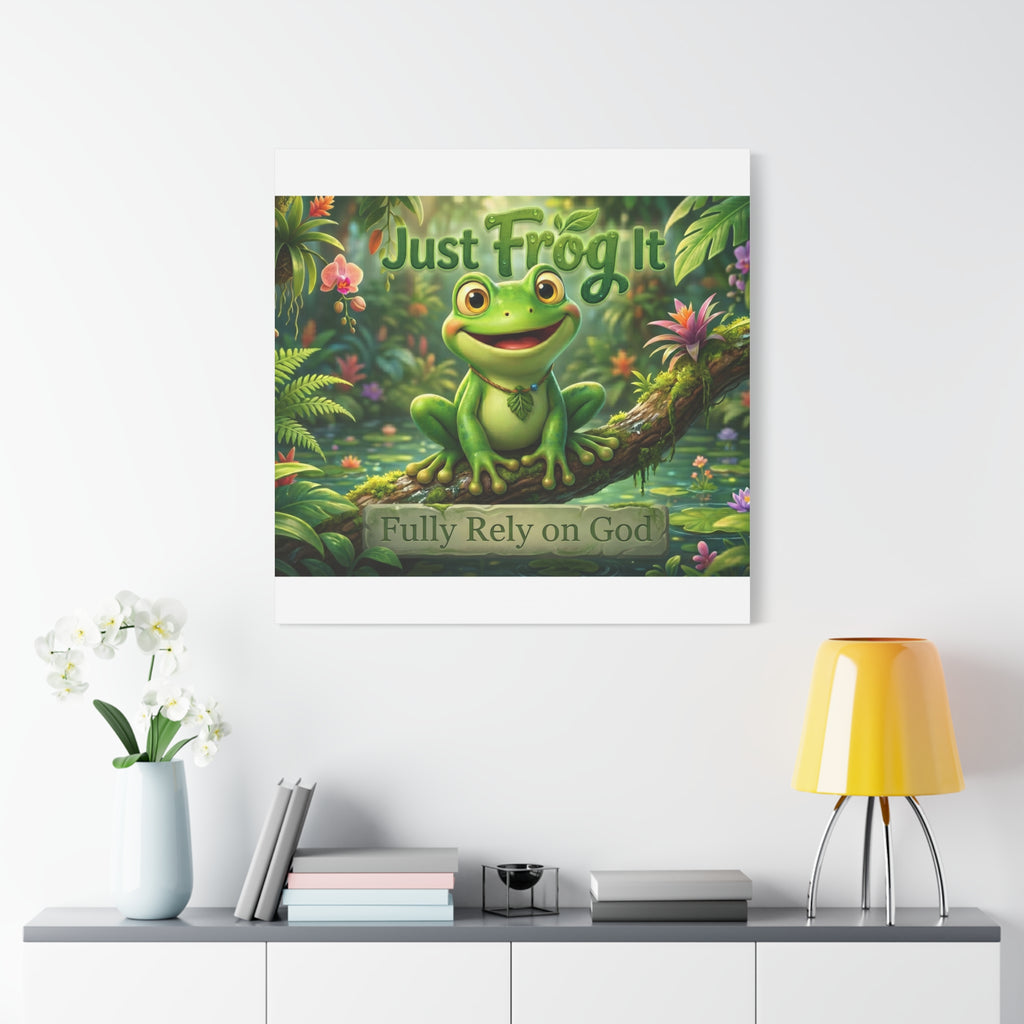 Just Frog It Canvas Wall Art — "Fully Rely on God" Inspirational Frog Print