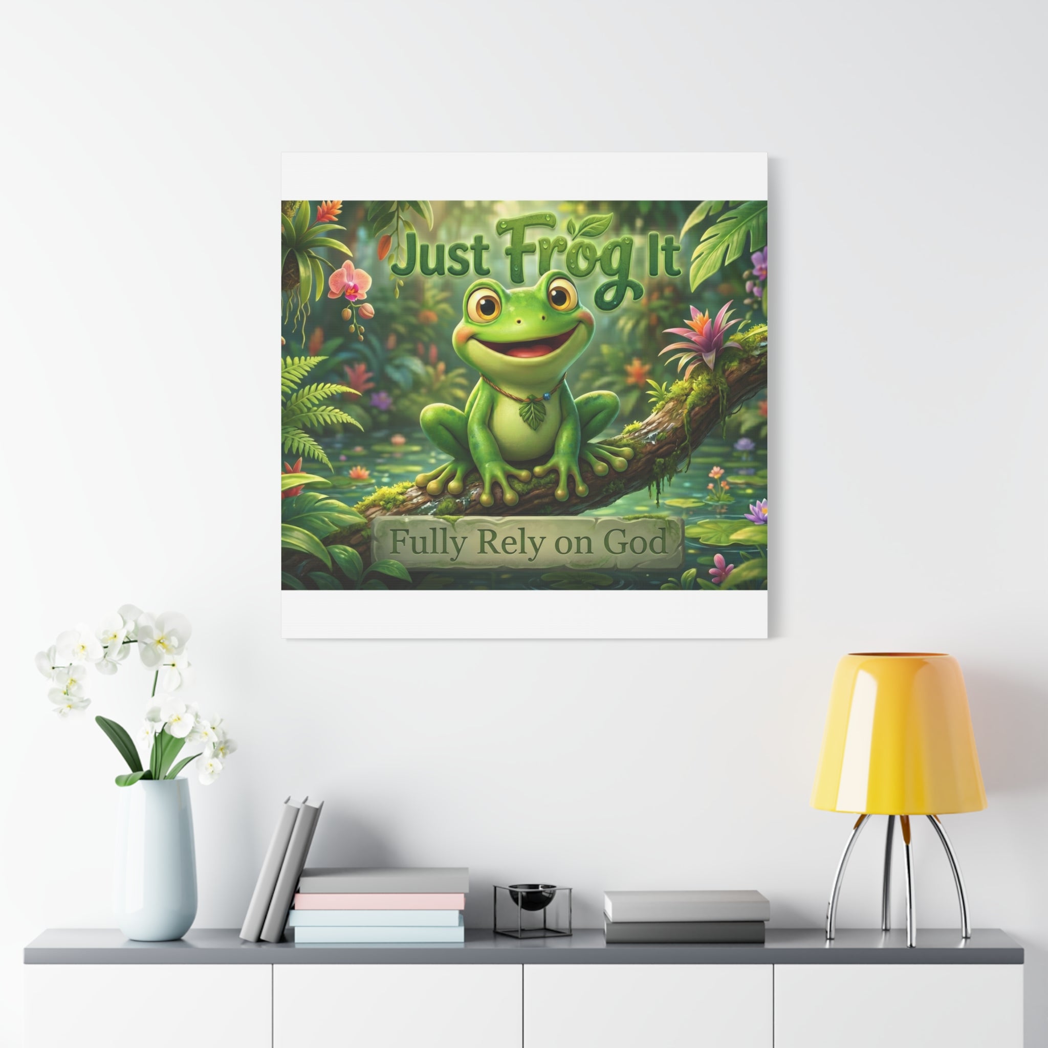 Just Frog It Canvas Wall Art — "Fully Rely on God" Inspirational Frog Print