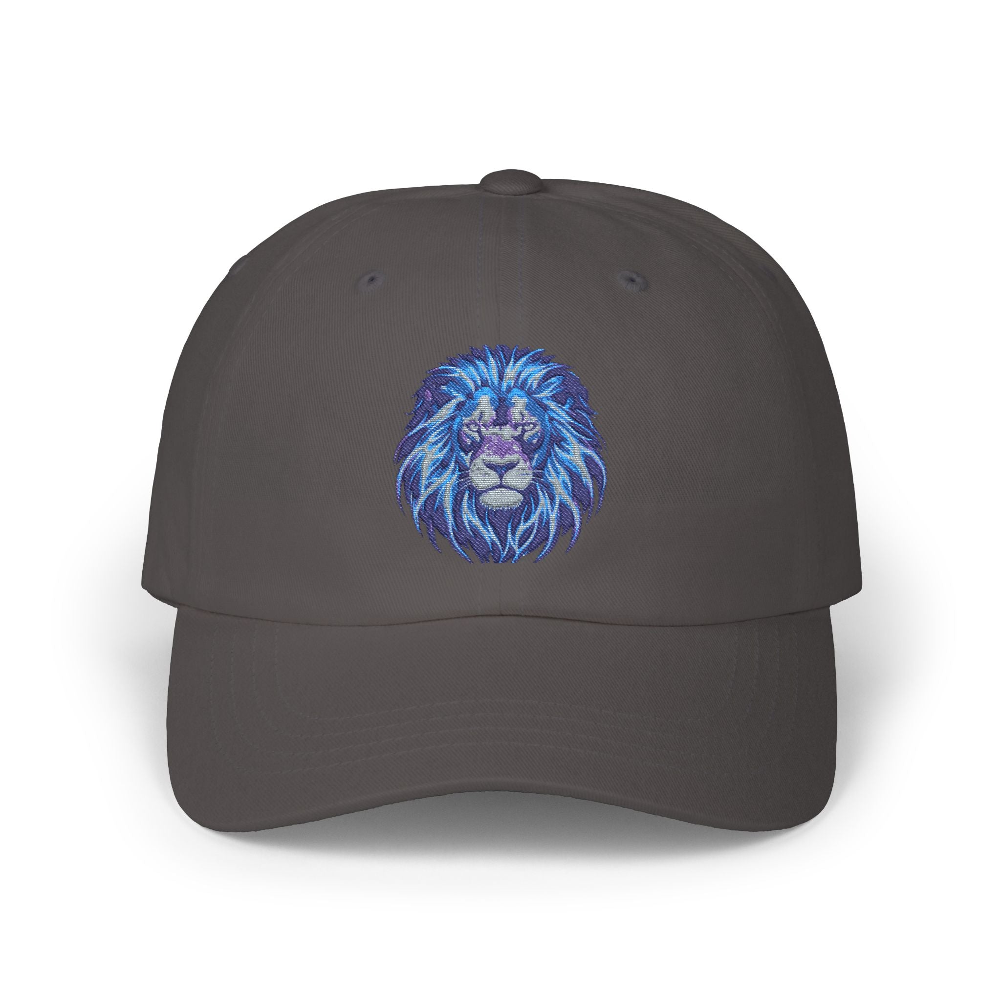 Lion Head Dad Cap — Blue Watercolor Embroidered Baseball Hat