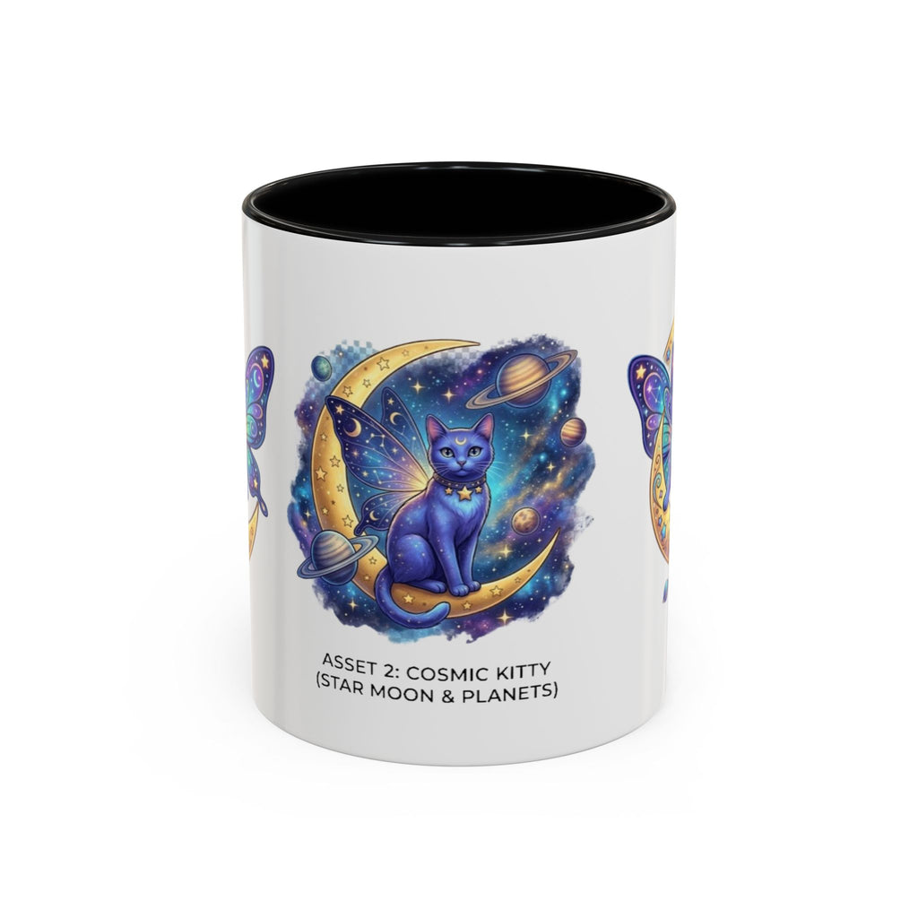 Cosmic Kitty Accent Coffee Mug — Magical Moon & Planets Cat Design (11/15oz)