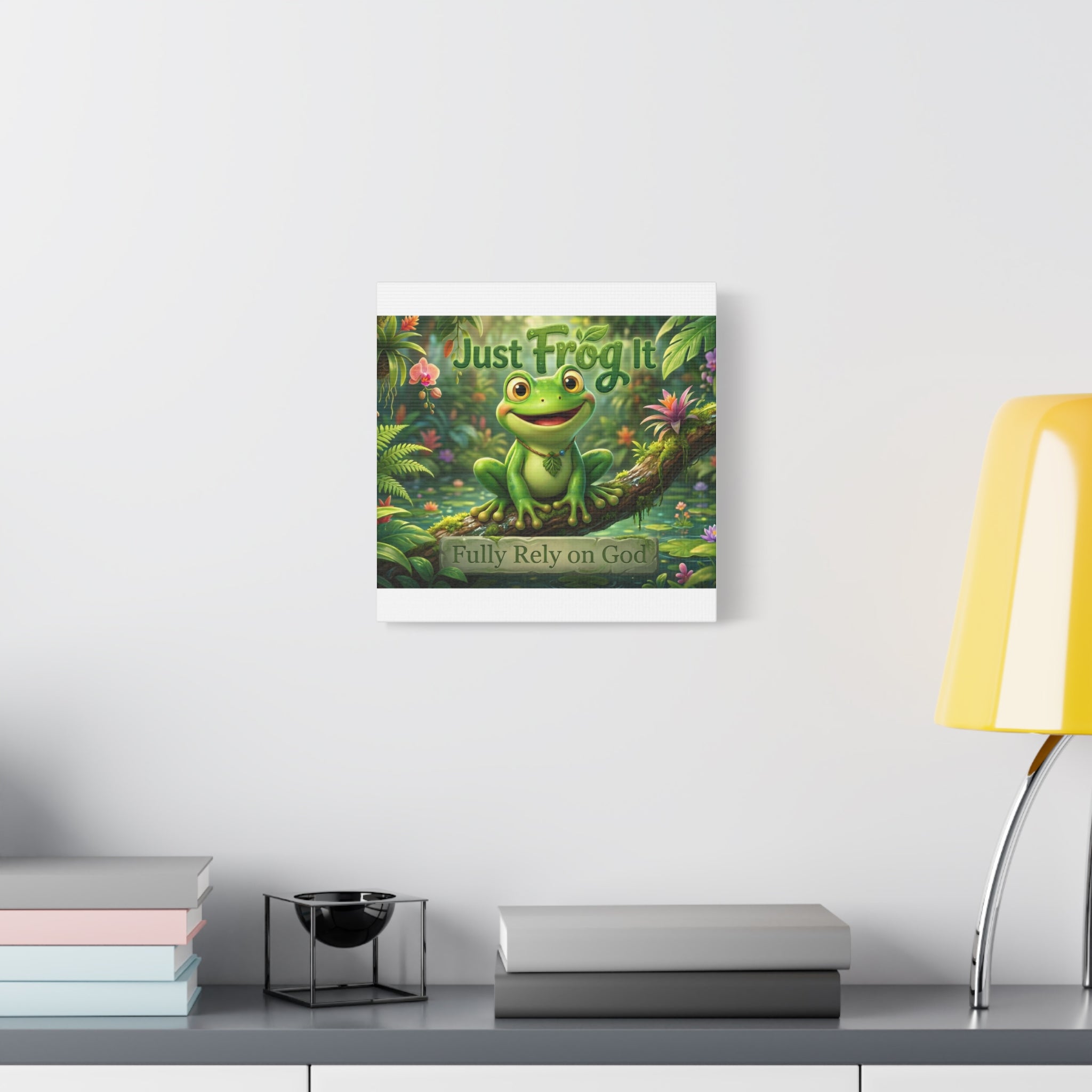 Just Frog It Canvas Wall Art — "Fully Rely on God" Inspirational Frog Print