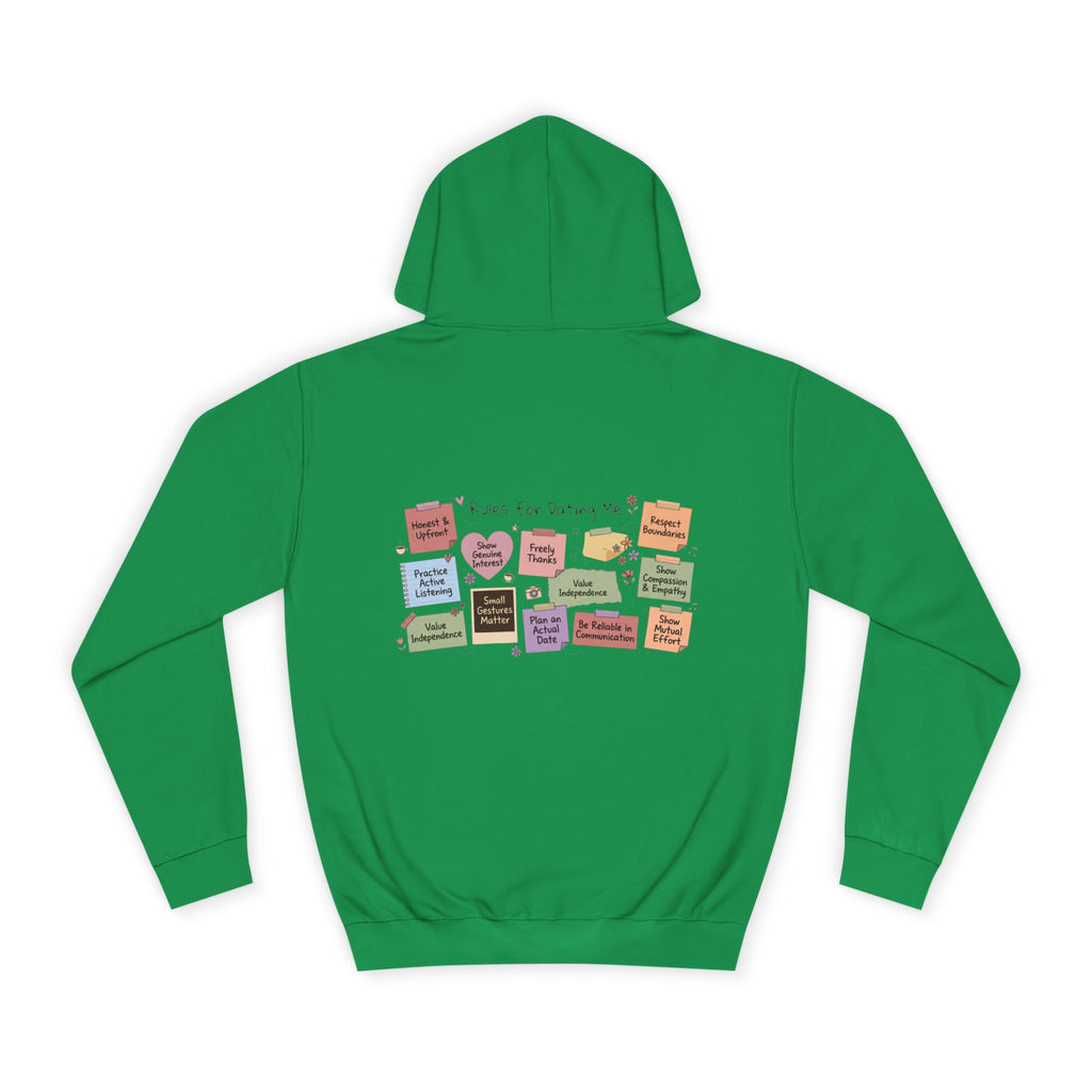 College Hoodie — Retro Sticky Notes Back Print, Cute Study Vibes