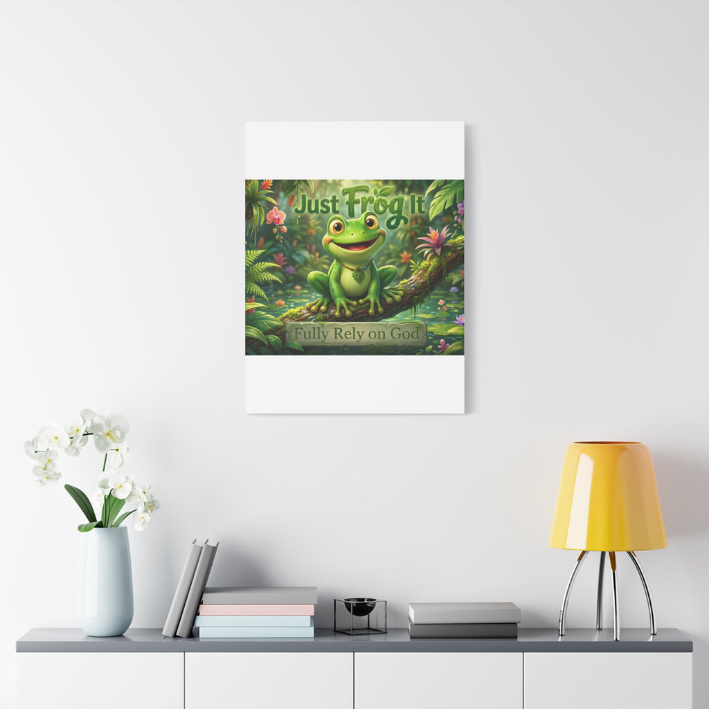 Just Frog It Canvas Wall Art — "Fully Rely on God" Inspirational Frog Print