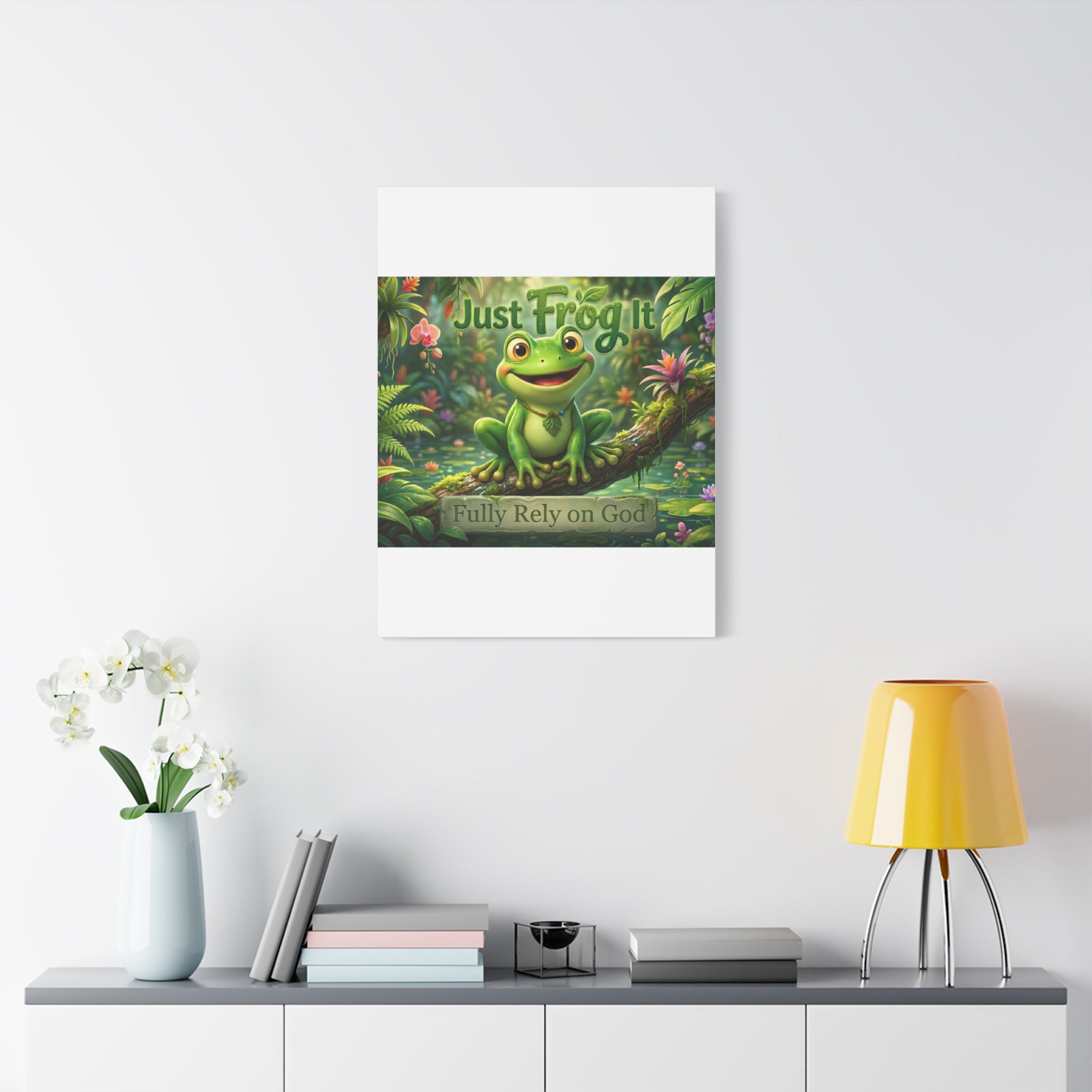 Just Frog It Canvas Wall Art — "Fully Rely on God" Inspirational Frog Print