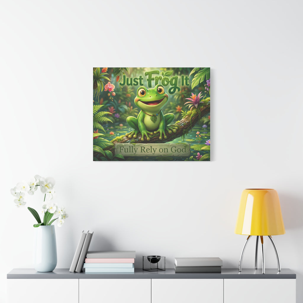 Just Frog It Canvas Wall Art — "Fully Rely on God" Inspirational Frog Print