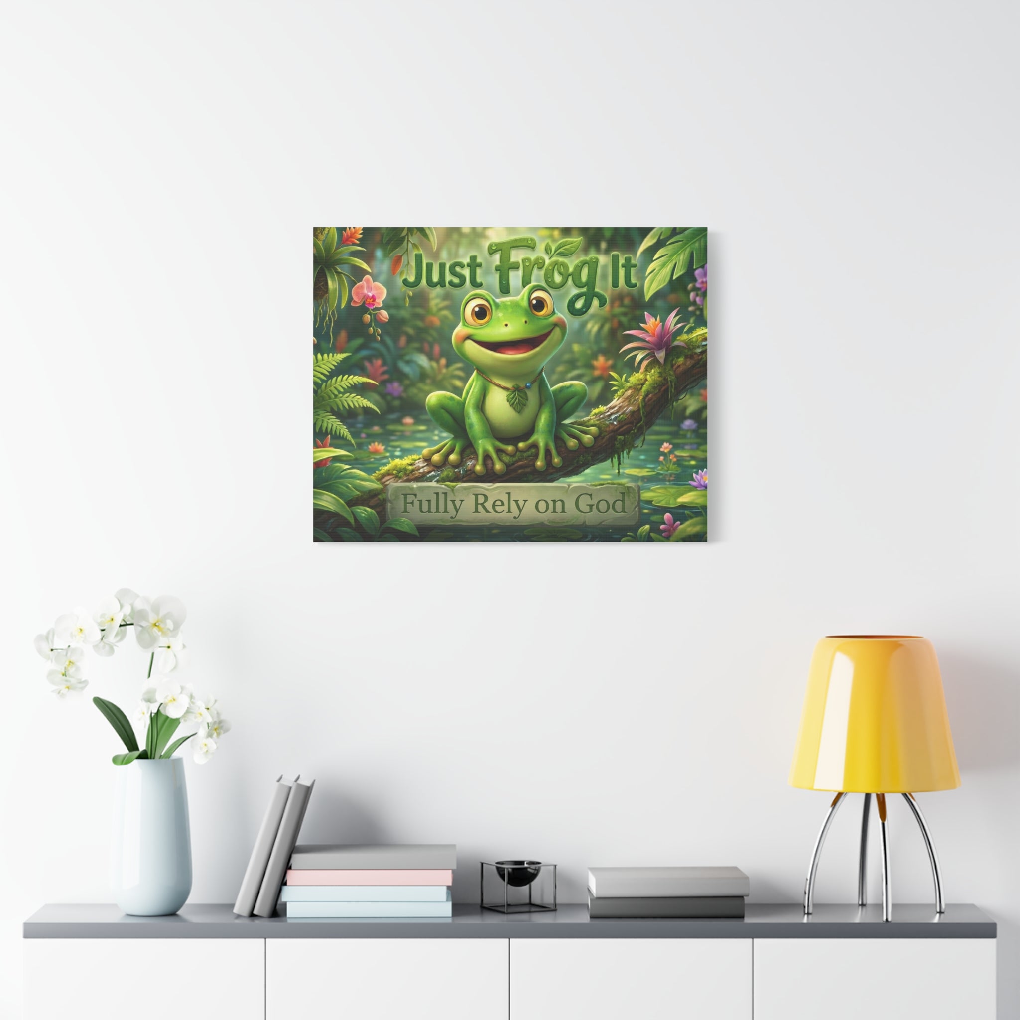 Just Frog It Canvas Wall Art — "Fully Rely on God" Inspirational Frog Print