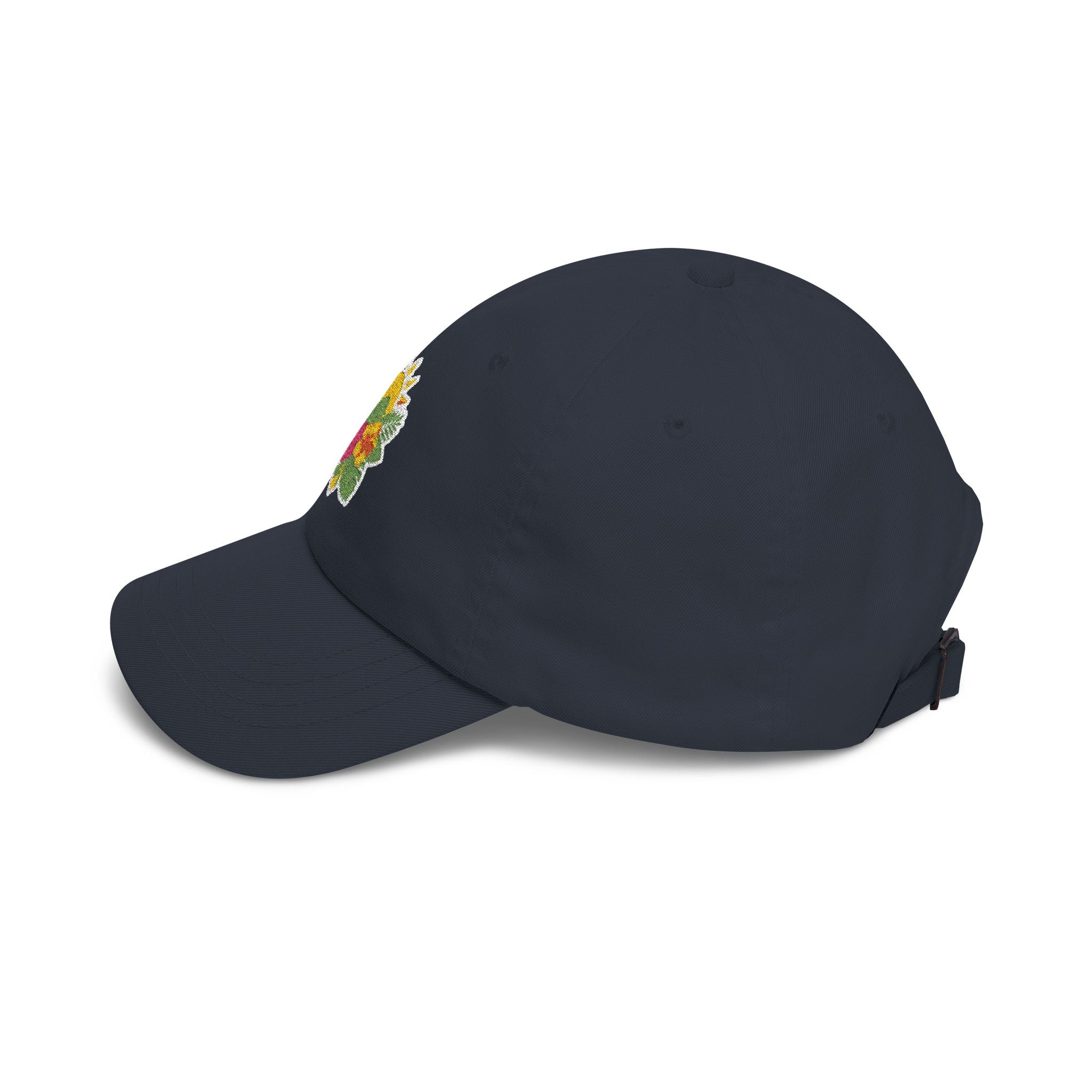 Floral Sunburst Dad Cap — Embroidered Sun & Hibiscus Baseball Hat