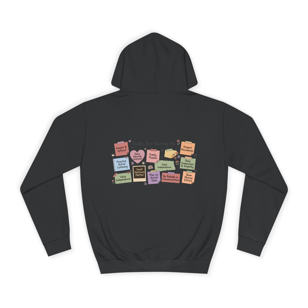 College Hoodie — Retro Sticky Notes Back Print, Cute Study Vibes