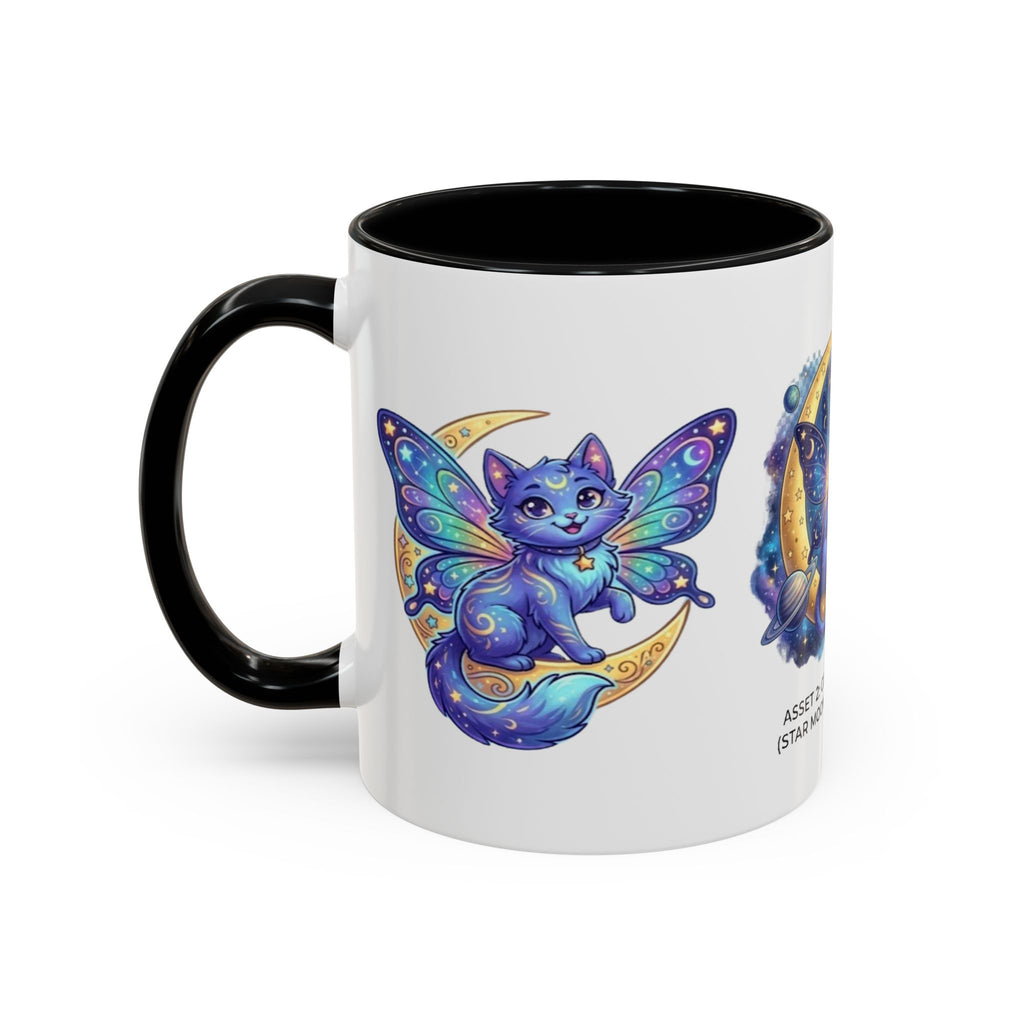 Cosmic Kitty Accent Coffee Mug — Magical Moon & Planets Cat Design (11/15oz)