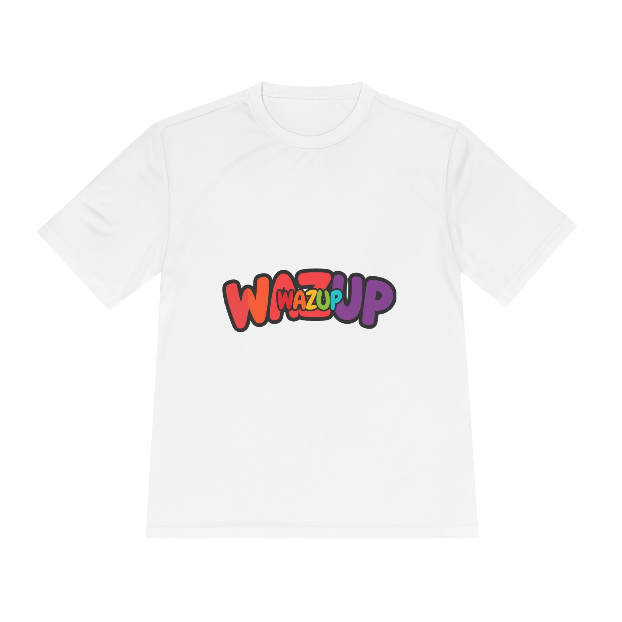 Wazup Colorblock Graphic Tee — Retro Pop 'Wazup' Moisture-Wicking Shirt