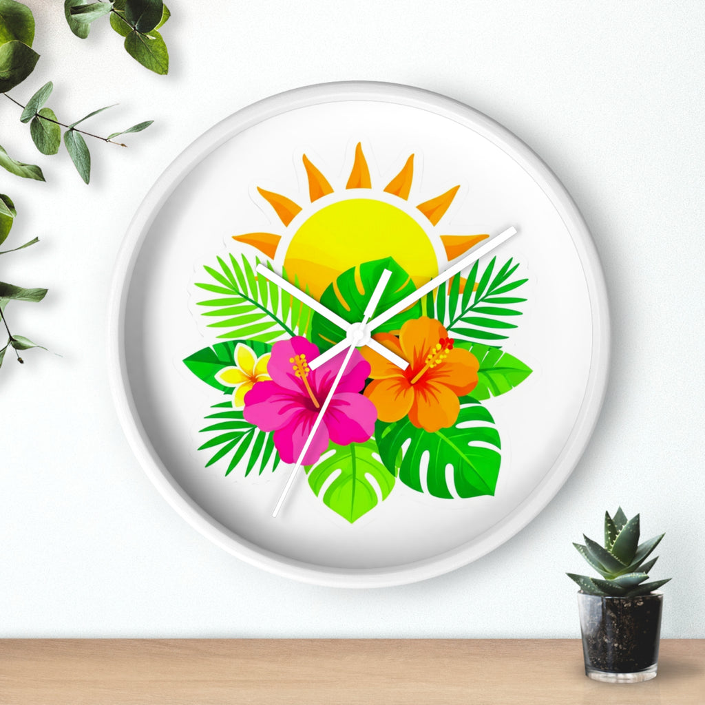 Tropical Hibiscus Wall Clock — Sunny Floral Decorative Clock