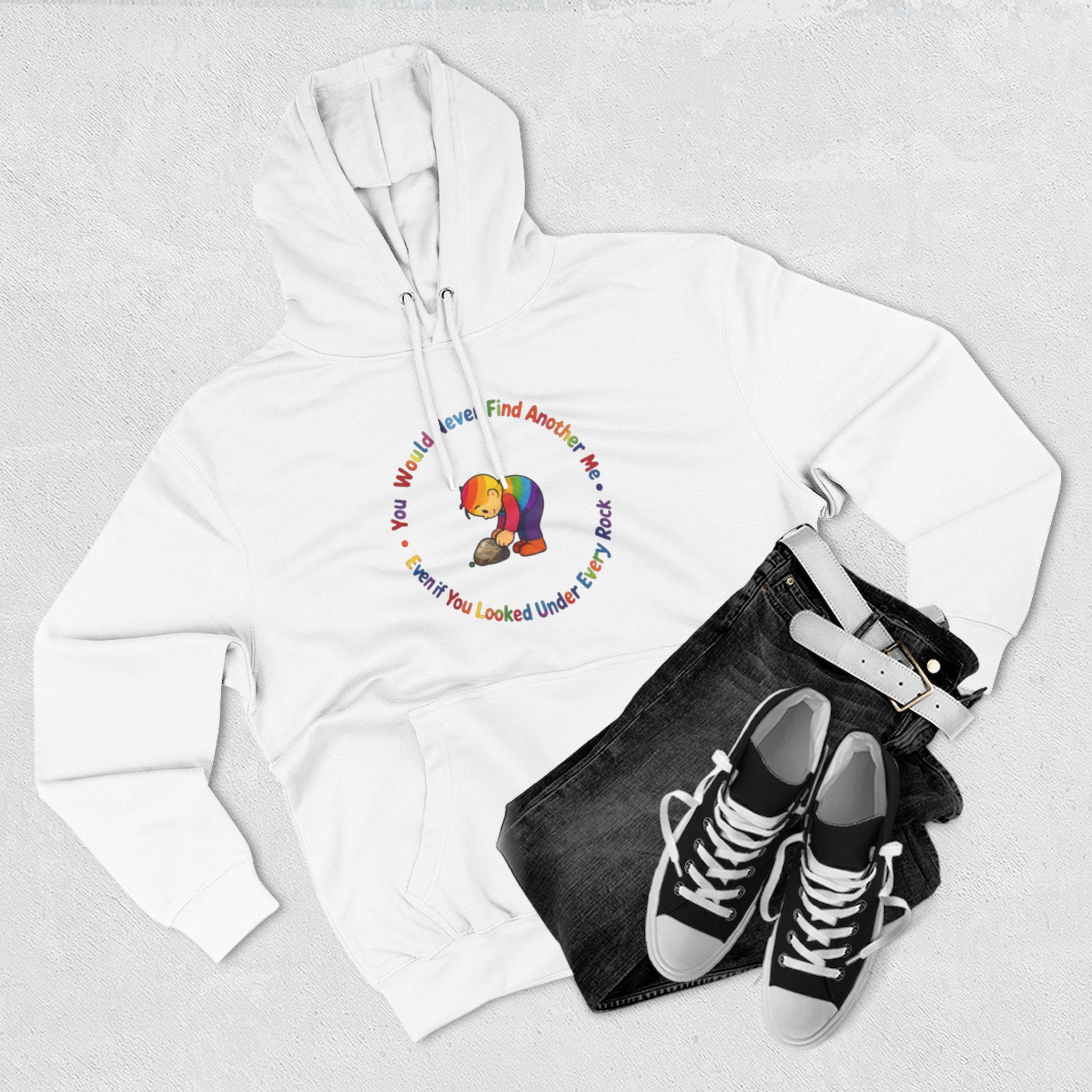 Rainbow Sloth Hoodie — “If You Wouldn’t Find Anyone, You’d Be Looked Under Every Rock” Cozy Graphic Pullover