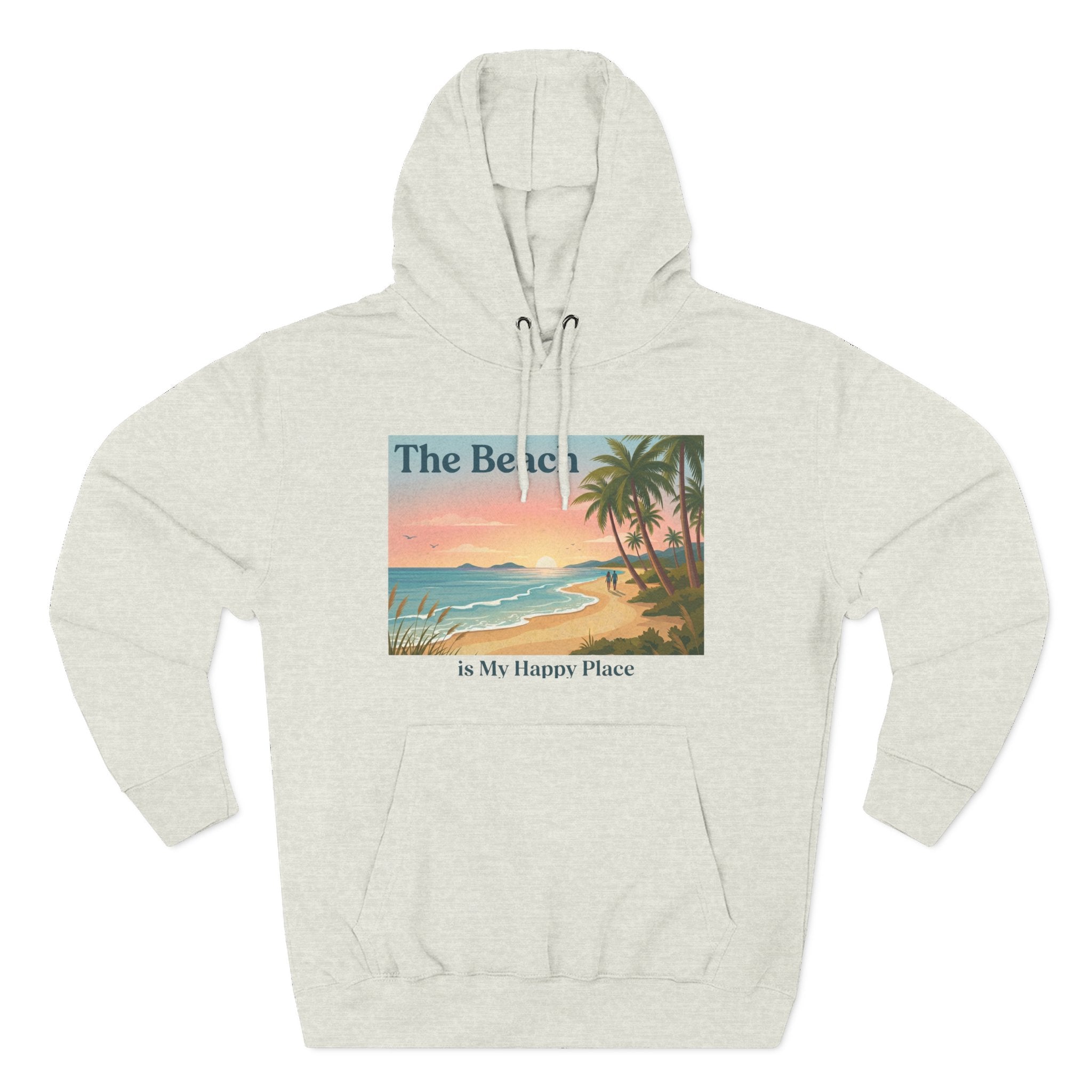 Beach Sunset Hoodie – "The Beach is My Happy Place" Coastal Palm Pullover
