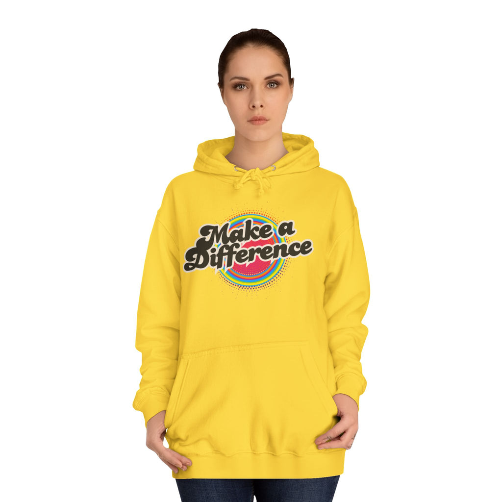 Make a Difference Hoodie — Retro Rainbow Inspirational College Sweatshirt