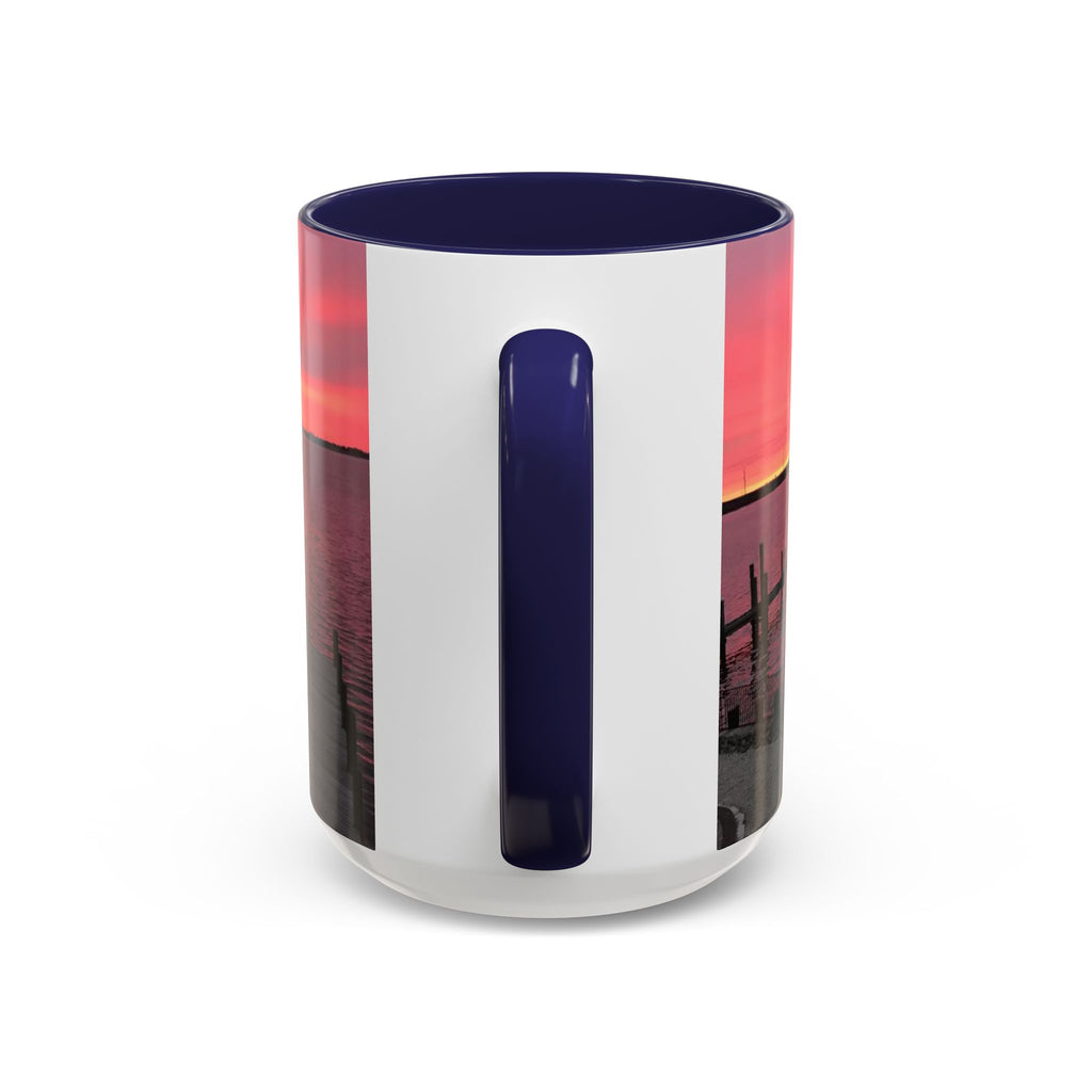 Sunset Harbor Accent Coffee Mug — Pink Sunrise Dock Scene (11/15oz)