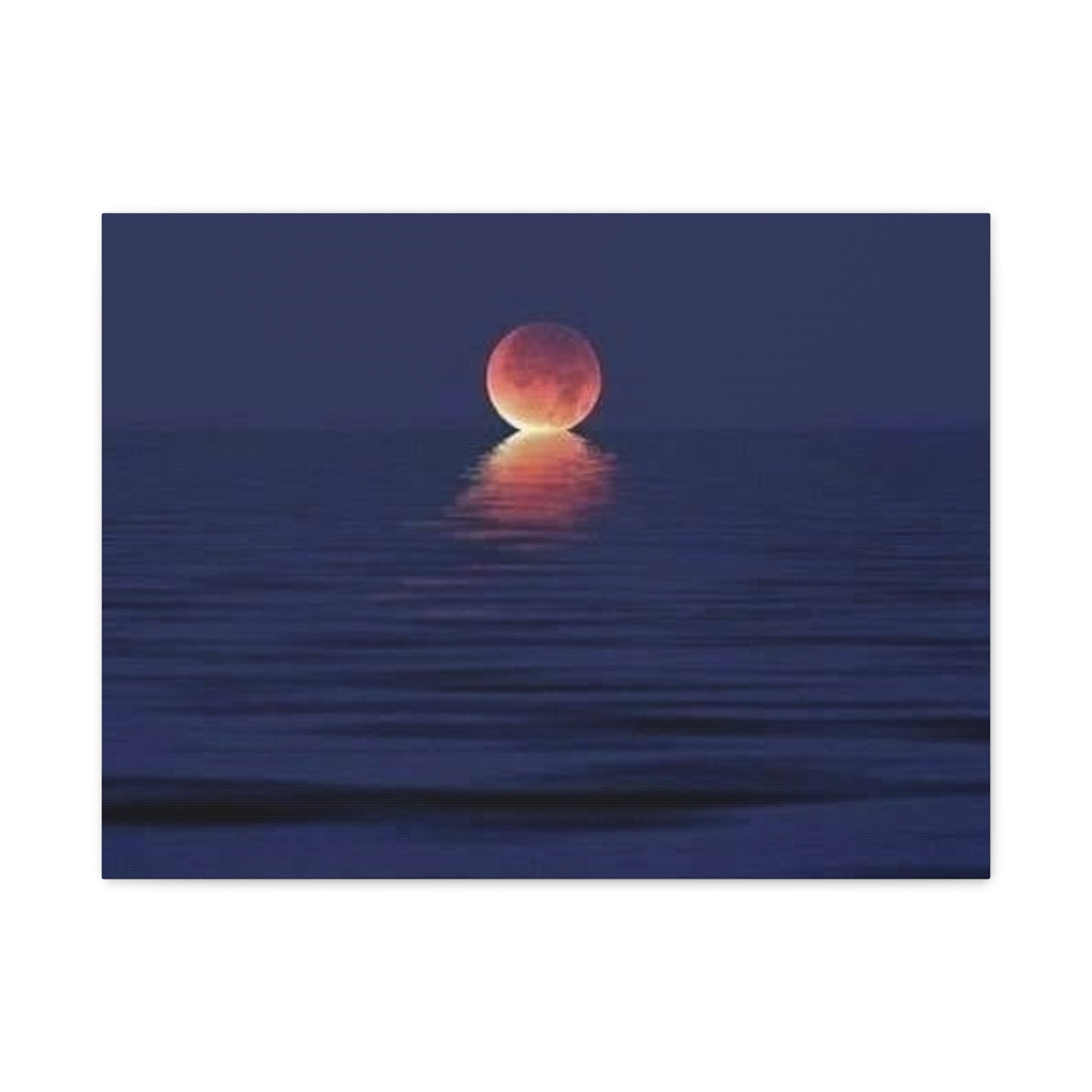 Lunar Reflection Canvas Art — Moonrise Over Calm Sea Stretched Matte Wall Art
