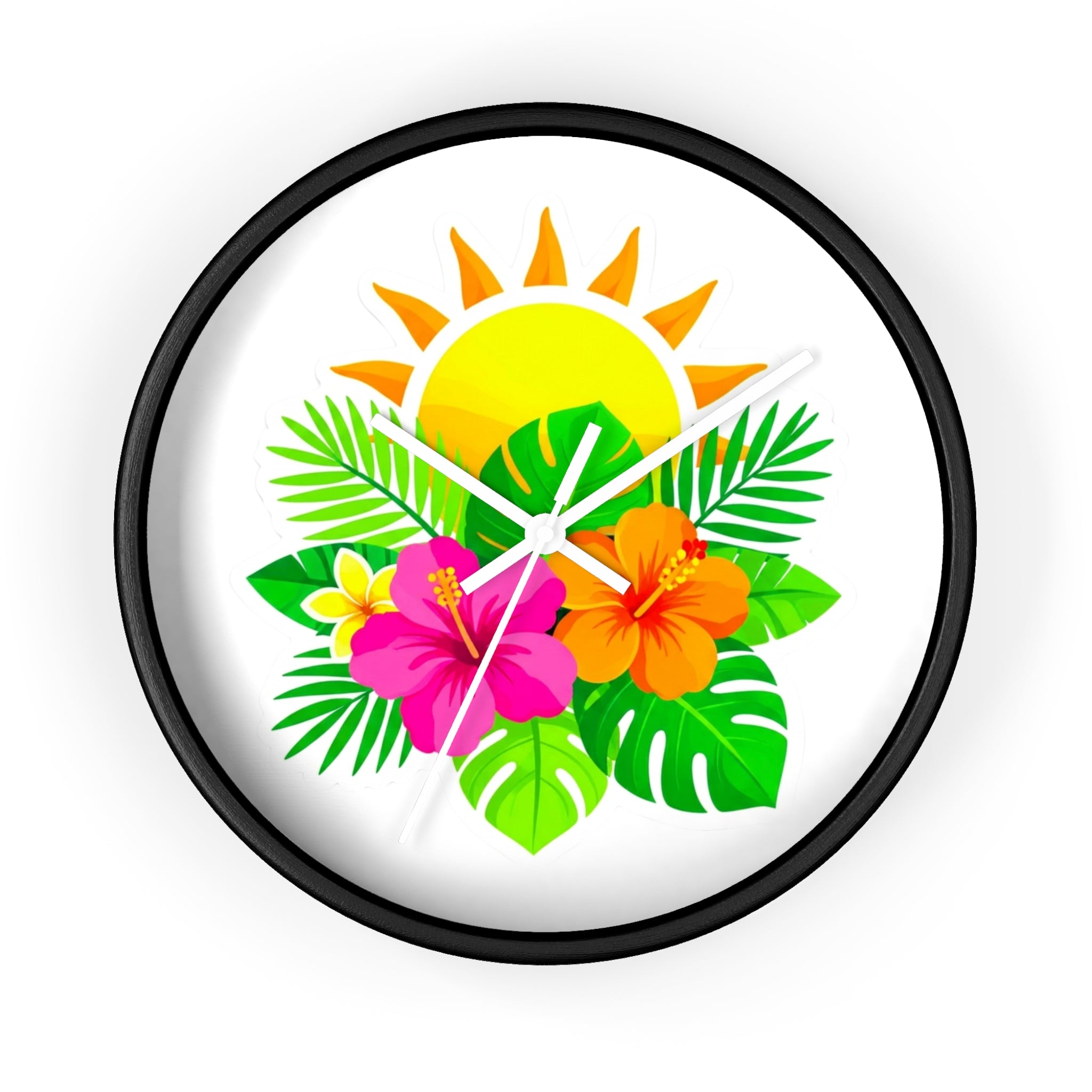 Tropical Hibiscus Wall Clock — Sunny Floral Decorative Clock